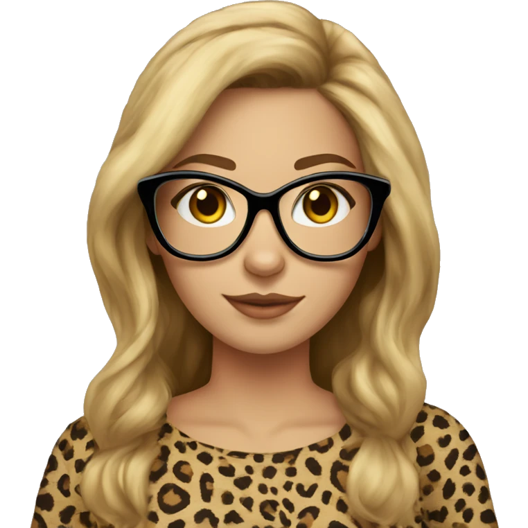 girl with brown hair and blonde highlights, cat eye glasses and cheetah print shirt emoji