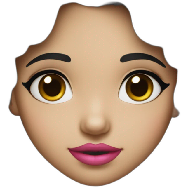 A cute Métis girl with a very clear complexion. She has black hair with large curls, which descend to her shoulders, and a pink lipstick on luscious lips. emoji