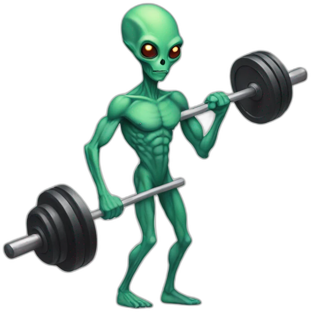 skinny alien with a barbell emoji