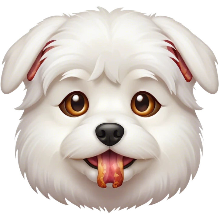 maltese dog face with brown eyes bacon in mouth  emoji