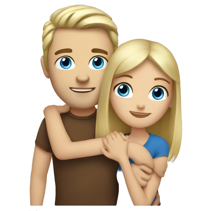 blonde man with blue eyes and brunette girl with brown eyes hugging emoji