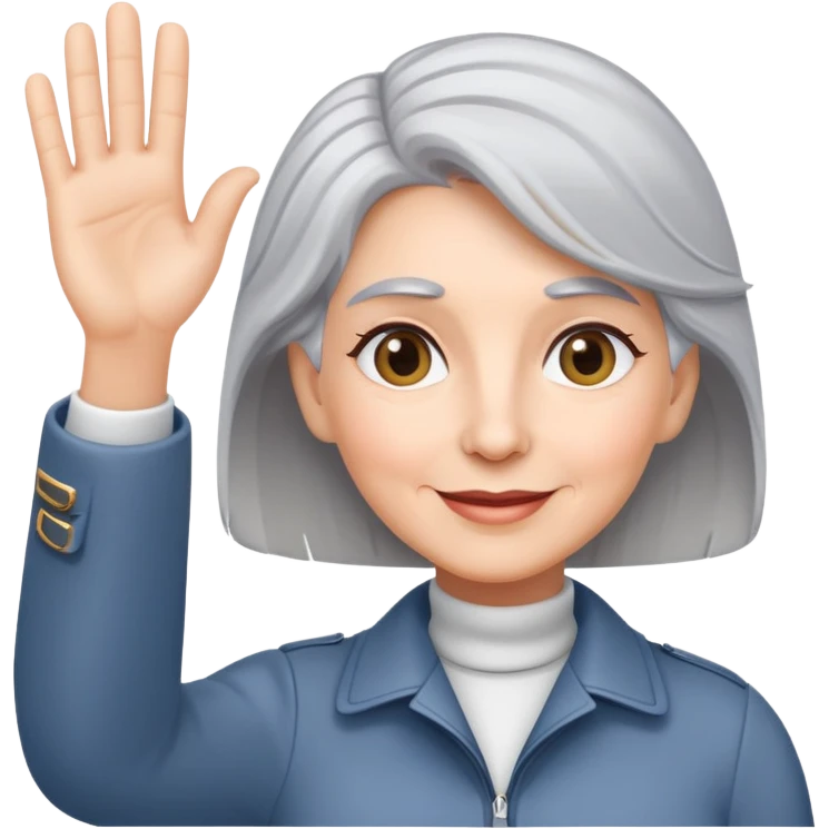 Grey haired lady waving from an airplane emoji