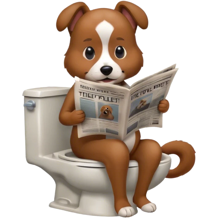 a dog sitting on a toilet reading newspaper emoji