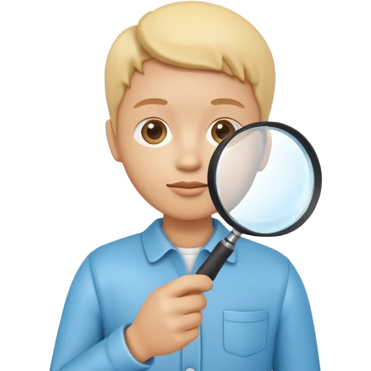 3D icon of a person holding a magnifying glass, symbolizing exploration and discovery, food app context, single object, modern and clean style, soft lighting, isolated, no background
 emoji