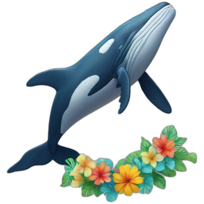 humpback whale wearing a colorful flower lei emoji