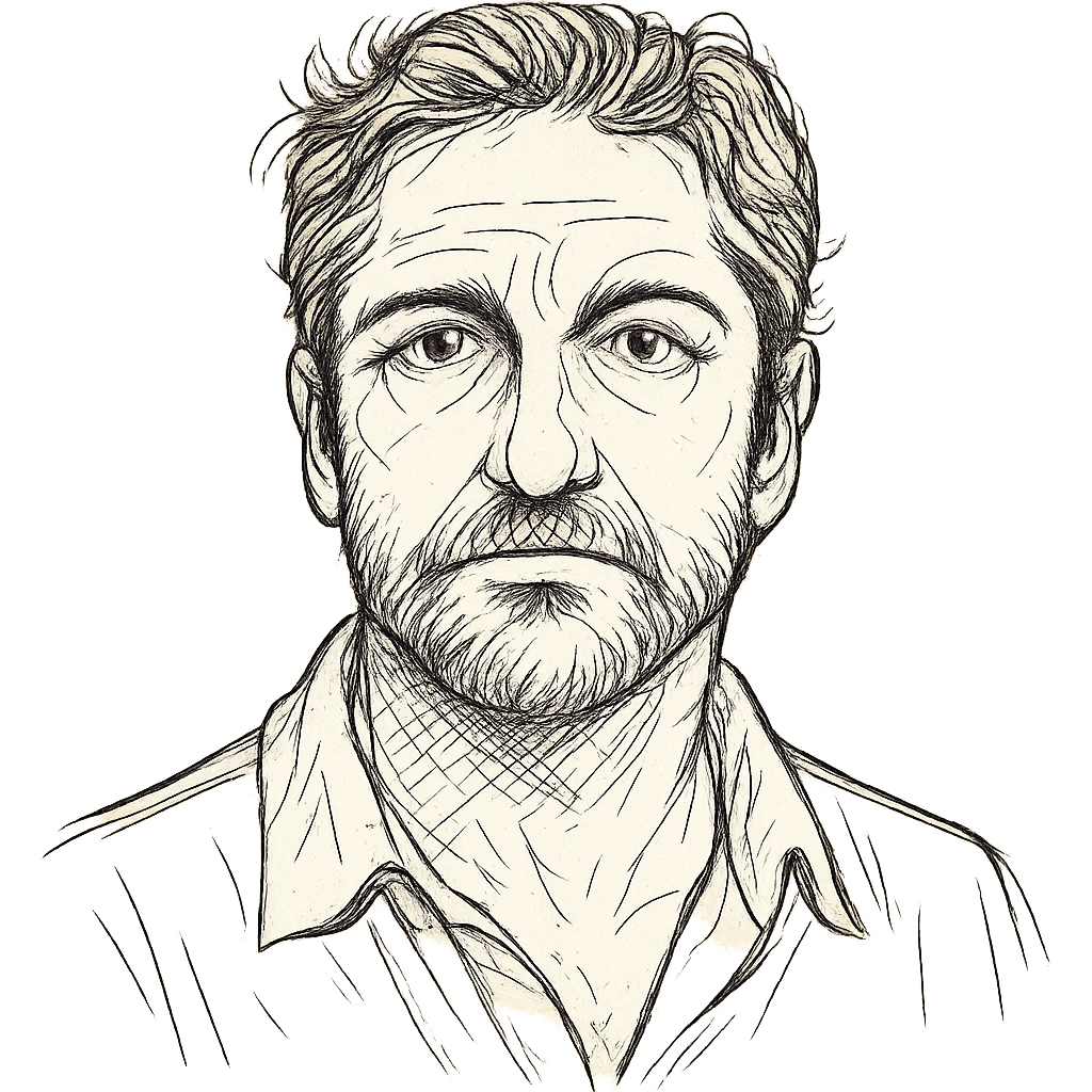 hand drawn outline style bust portrait, expressive eyes, Gerard Butler likeness emoji
