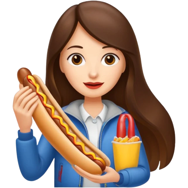 tourist brunette long hair woman holding hot dog emoji