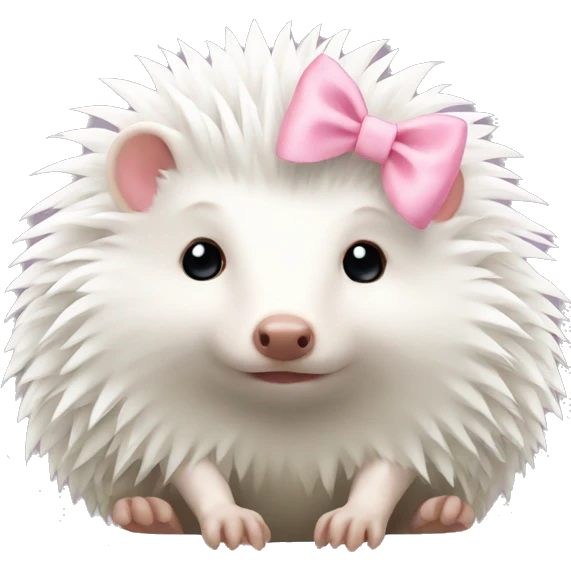 White hedgehog with pastel pink bow emoji