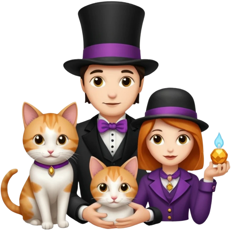 magician couple and their pet cat emoji