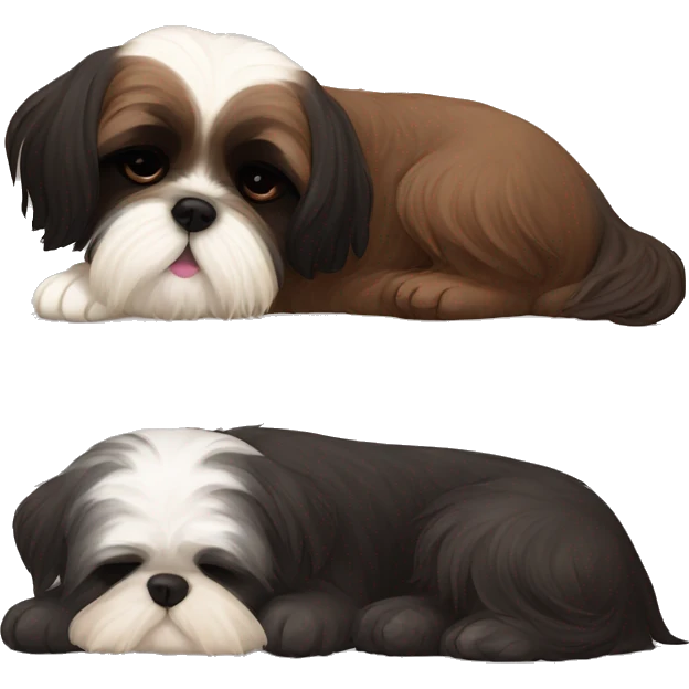 Brown shih tzu and black shih tzu sleeping togeter emoji