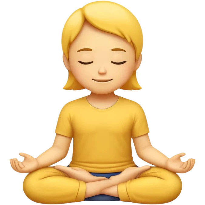 classic yellow emoji meditating, hands resting on knees, eyes closed, serene smile emoji