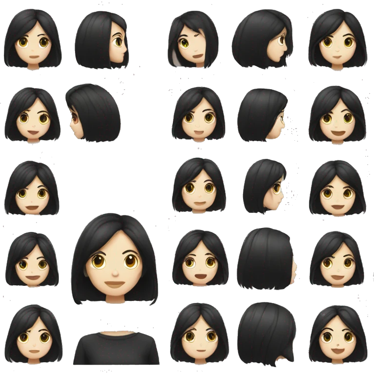 White Girl with middle length hush cut black hair and wearing black clothes and  emoji