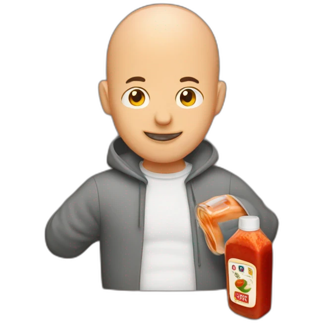 a bald guy hugging a spicy sauce bottle emoji