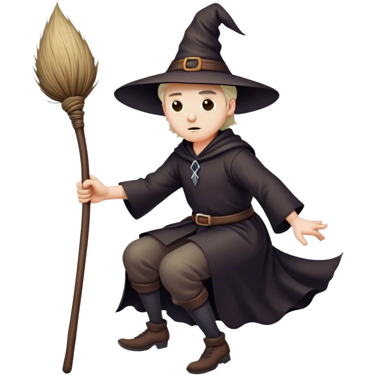 Male witch riding a broom stick emoji