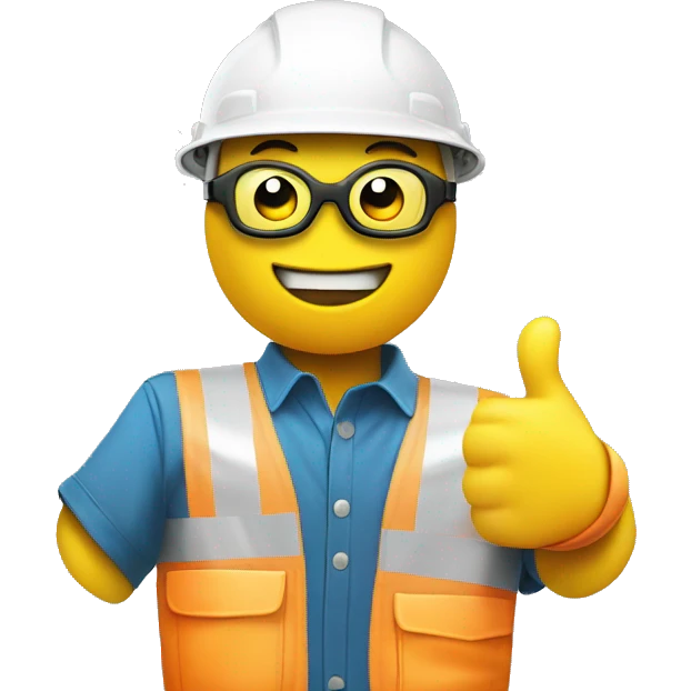 smiley in a construction helmet with thumbs up include safety jacket. add safety googles emoji