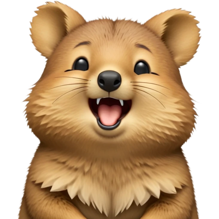 cinematic-realistic  yawning quokka-emoji,-small-round-frame, head tilted in an endearing manner, wouth wide open yawning, sleepy comical smile, round fluffy cheeks, giant-fluffy-cheeks-large-smile-fluffy-brown-fur-radiating-a-warm-softness,-big-round-eyes-filled-with-joy, realistic round  fluffy zoomed in, large black eyes one paw raised in the air emoji