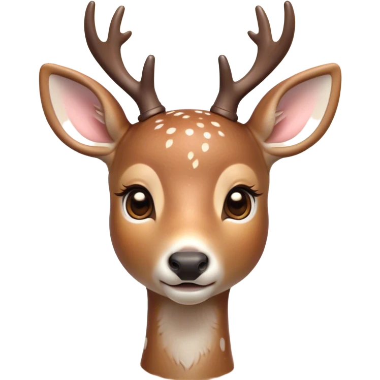 Cinematic Cute Deer Portrait Emoji, Head tilted playfully and inquisitively, showcasing a delicate coat speckled with subtle white spots and gentle earth tones, round, sparkling eyes filled with curious wonder, Simplified yet irresistibly adorable features, highly detailed, glowing with a warm, friendly glow, high shine, affectionate and graceful, stylized with a touch of woodland whimsy, bright and endearing, soft glowing outline, capturing the essence of a mischievous yet loving fawn, so playful it feels like it could skip out of the screen into your arms! emoji