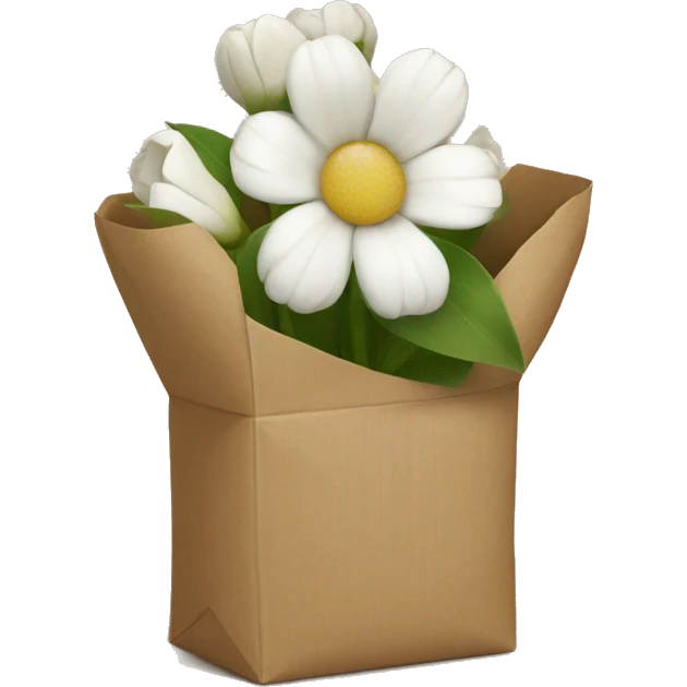 white flowers in brown paper emoji