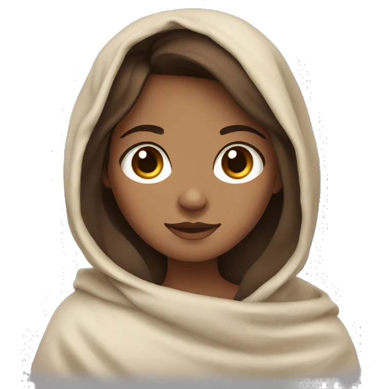 Medium skin girl with brown hair and brown eyes in a blanket emoji