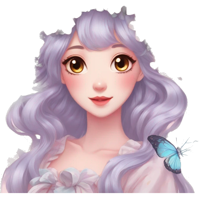 Gorgeous Shiny Pastel Anime-Style Lady Butterflies flower petals leaves cottage core pastelcore kawaii aesthetic trending style emoji
