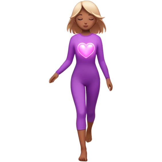 
A small figure walks across a glowing bridge, holding soft pink and purple orbs in each hand—symbolizing compassion and forgiveness. A gentle heart aura trails behind them, showing healing in motion. emoji