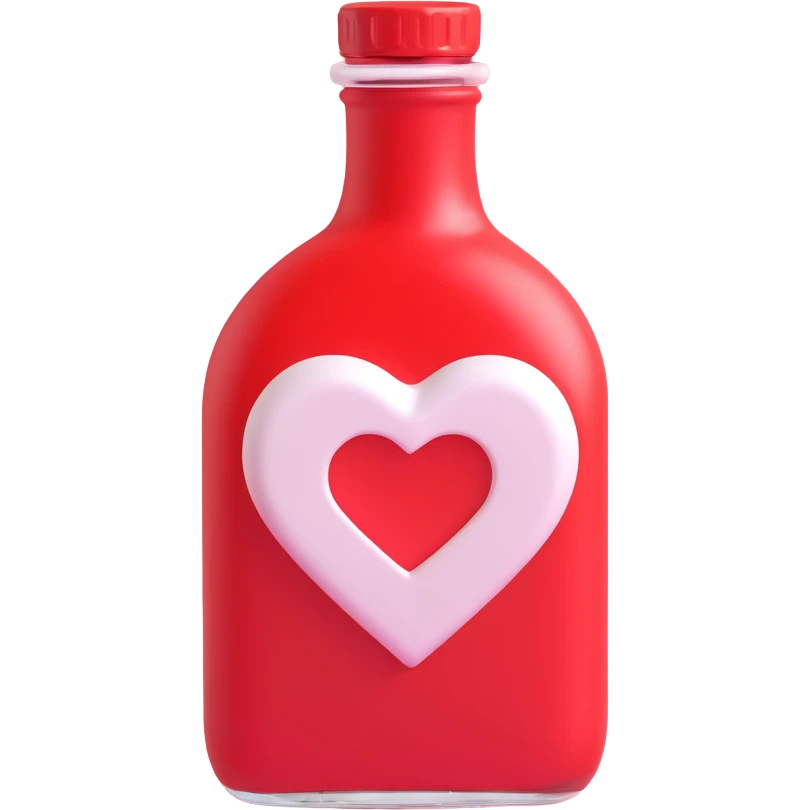 3D style, heart-shaped pink bottle, no face or character emoji