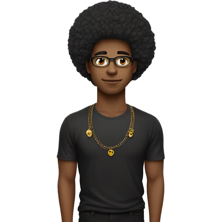 fais moi un noir avec un taper mid et un collier croix chrétienne avec un t-shirt un afro emoji
