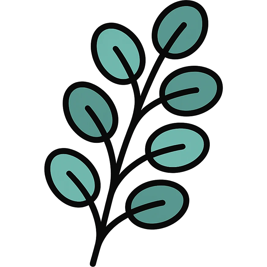 branch with green eucalyptus leaves with a tinge of blue emoji