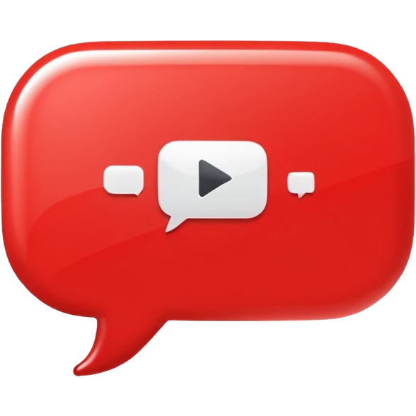Minimal design featuring a red speech bubble that contains a white play button. On a white background, no text. Suggests intelligent conversation about video content. Clean, modern and tech-oriented emoji