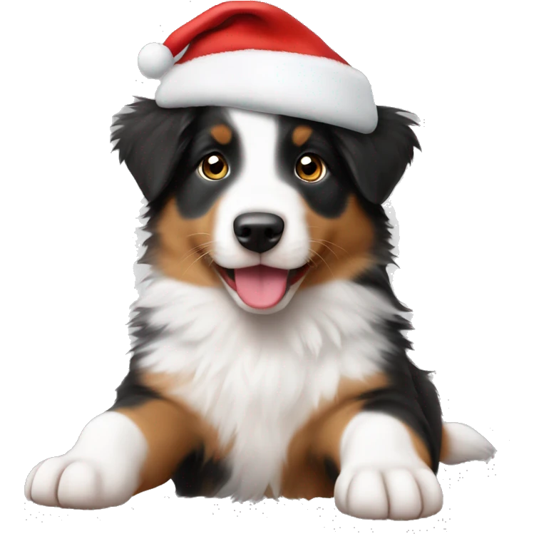 an australian shepherd puppy in a santa hat emoji