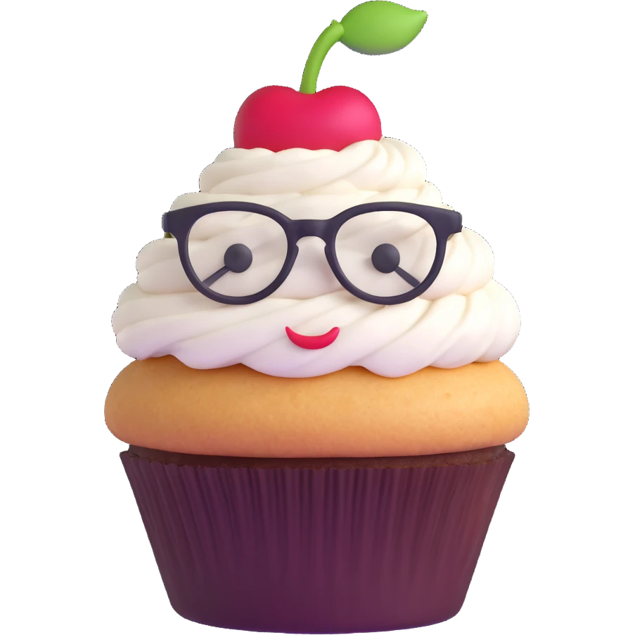 cupcake with glasses and a cherry on top emoji