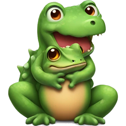 dino hugs frog emoji