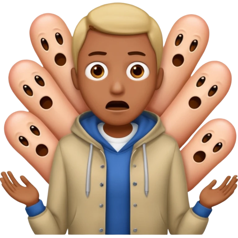 I want an emoji that looks like he’s scared of penises. The penises should be around him. He should also have clothes on, though emoji
