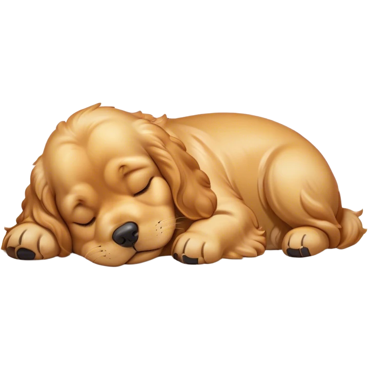 Cinematic Meme-Worthy Chubby Sleeping Gold Cocker Spaniel Portrait Emoji, Head resting peacefully with a contented smile, showcasing a delightfully chubby build and a luxuriously soft golden coat, eyes shut in a serene nap, Simplified yet hilariously adorable features, highly detailed, glowing with a soft, drowsy light, high shine, relaxed and utterly lovable, stylized with an air of playful laziness, bright and heartwarming, soft glowing outline, capturing the essence of a comically sleepy companion, so meme-worthy it feels like it could instantly become the next viral sensation of adorable slumber! emoji
