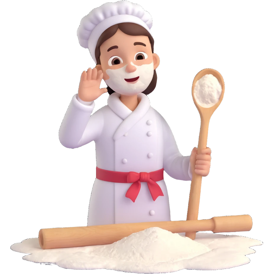 joyful person with rolling pin and flour on face emoji emoji