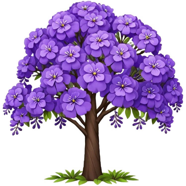 Realistic, Jacaranda: A beautiful tropical tree with bright purple-colored clustered blooms emoji