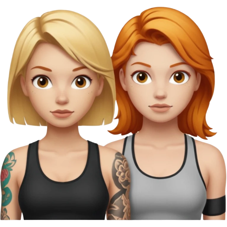 blonde tattoood girl and ginger athleticic girl emoji