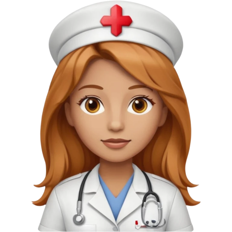 nurse with long dark strawberry blonde hair with brown eyes emoji