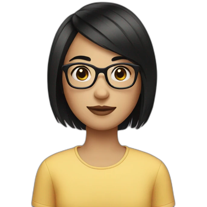 Girl with black boycut hair and specs with hearts emoji