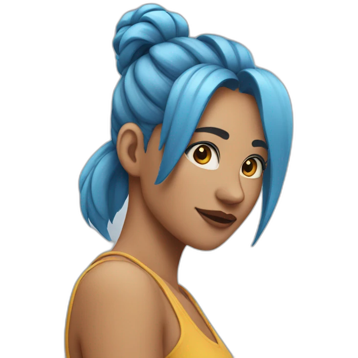 a woman with a ponytail and blue hairs and hoops emoji
