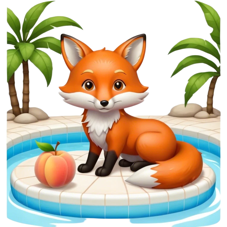 fox on the pool with the peach emoji