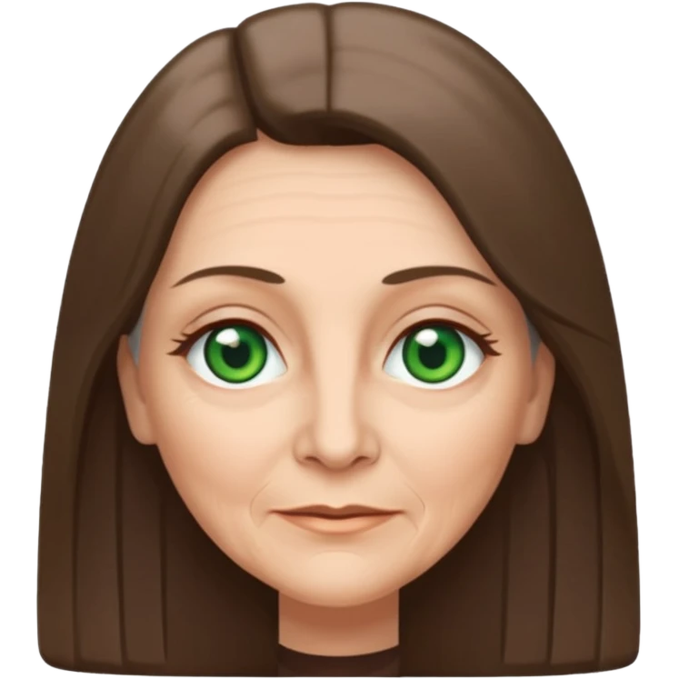 Pretty older woman with green eyes and long straight Ash-brown hair and square face  emoji