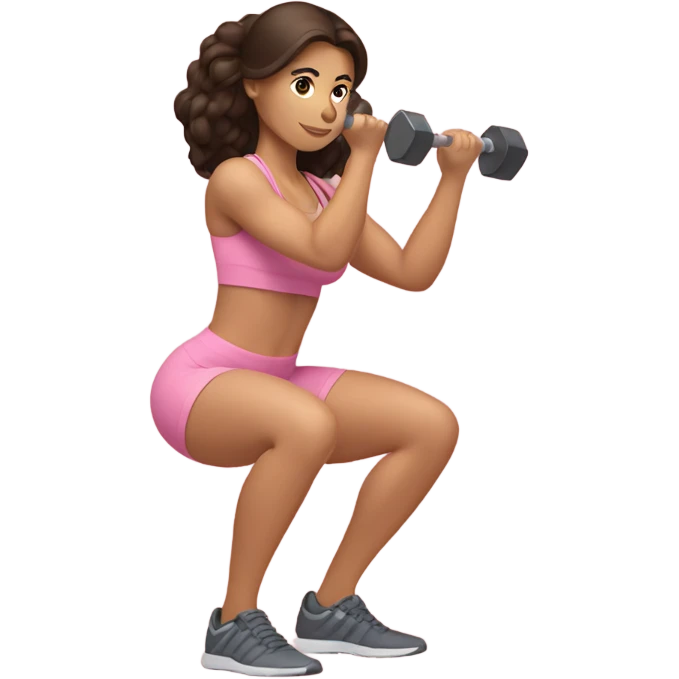 Brunette women squatting weights in light pink emoji