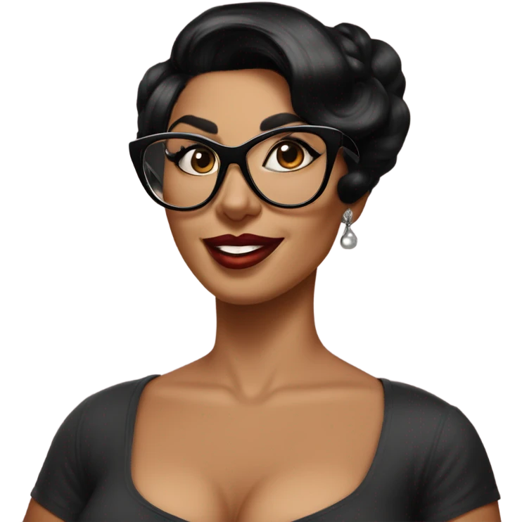 pin-up brown woman with black hair wearing 50s cat eye glasses  emoji