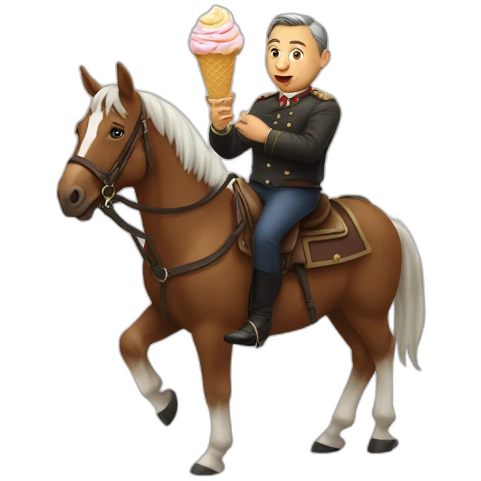 Orbán Viktor eating Ice cream while riding a horse emoji