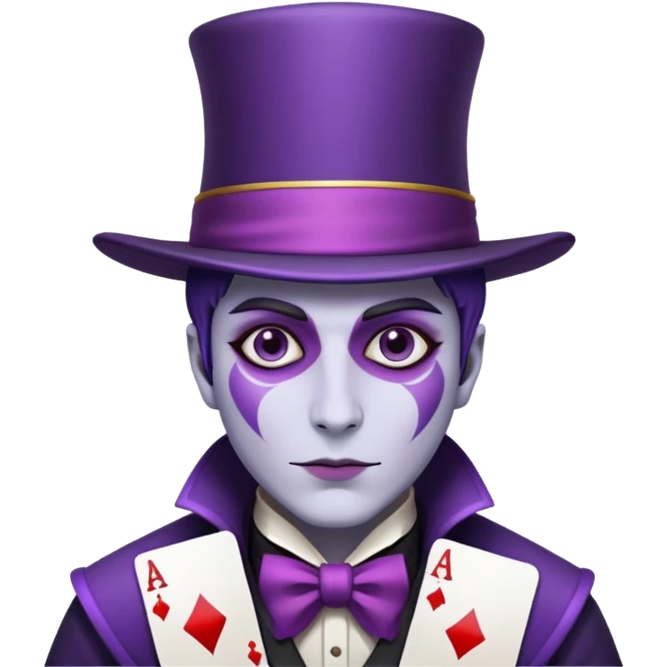 Poker face with purple skin and a magician hat emoji