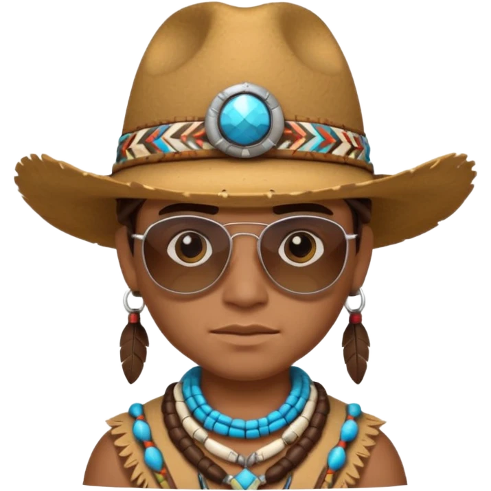 cute Indigenous tribal character portrait, head and shoulders only, cowboy hat, sunglasses, tribal accessories, confident expression, 3D cartoon, mobile game icon style, clean background, no text, no watermark
 emoji