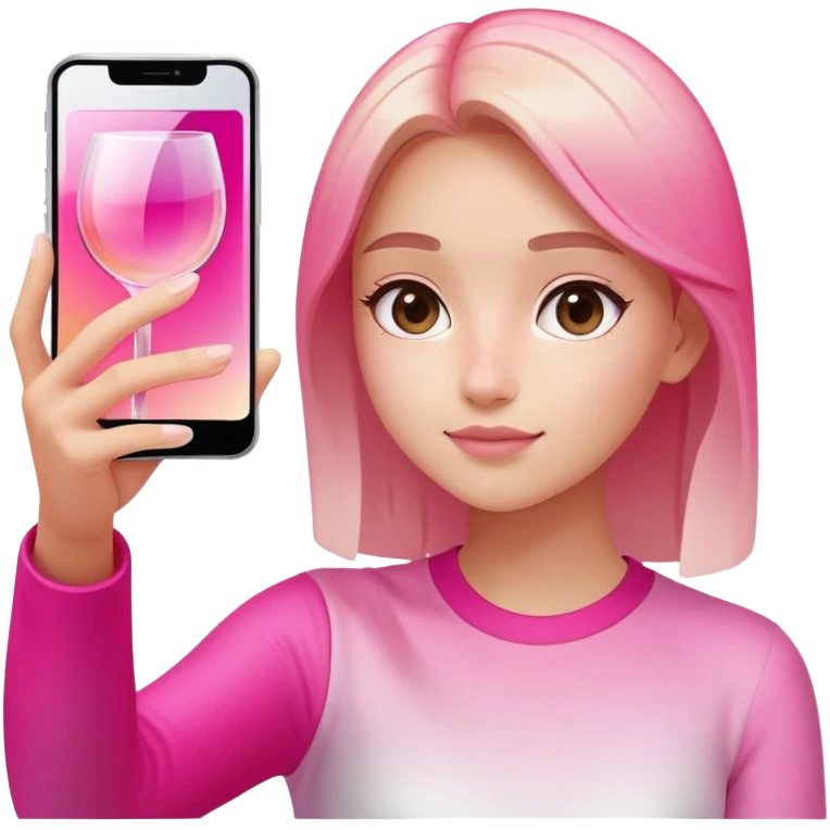 girl taking selfie, transparent glass with bright pink gradient from #FF335F to #FF99AA, highlights and reflections, minimalistic emoji