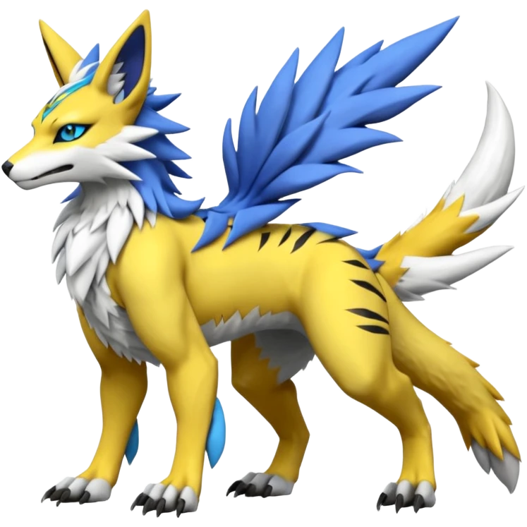 Feral Quadrupedal Digitigrade Renamon-Zeraora-Vernid-Sergal-fusion-hybrid-creature, full body  emoji