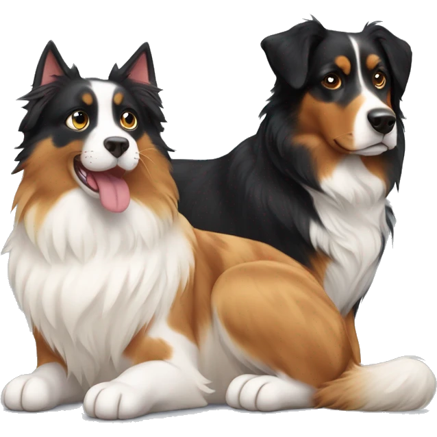A calico cat next to a black and tan Australian Shepard dog emoji